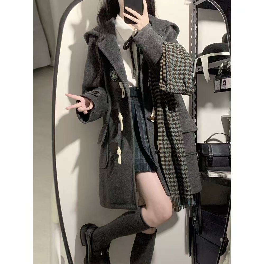 Japanese Jk Hooded Horn Button Woolen Coat