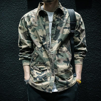 Camouflage Long Sleeve Tooling Shirt Jacket Men