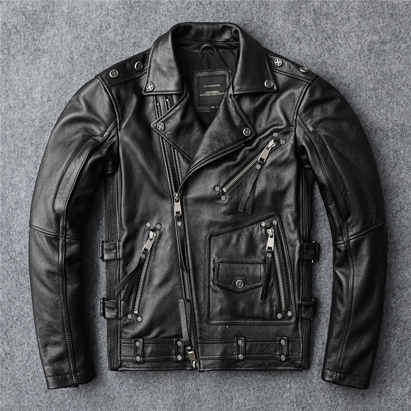 Slim Fit Soft First-Layer Cowhide Biker Leather Jacket Elite Craftsmanship
