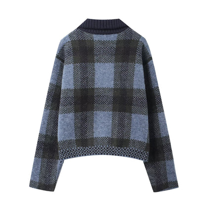 Women's Fashion Casual Plaid Knitted Coat