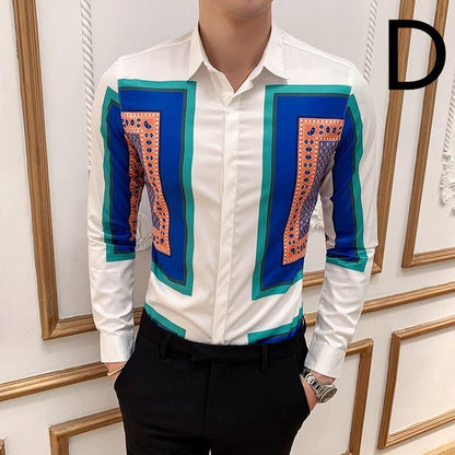 Baroque Aesthetic Slim Fit Masculina Party Shirt