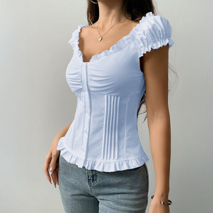 Women's Short-sleeved Wooden Ear Vest