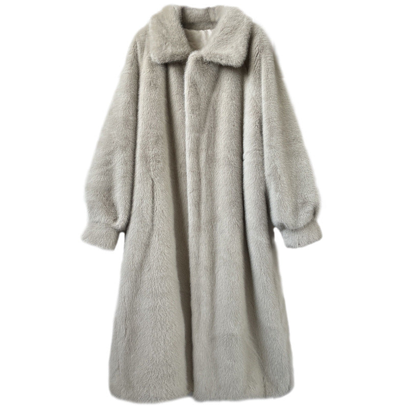 Winter Extended Fashion Leather Fur Coat Women