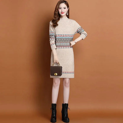 Thermal Head Cover Half Turtleneck Mid-length Bottoming Sweater Women's Woolen Skirt