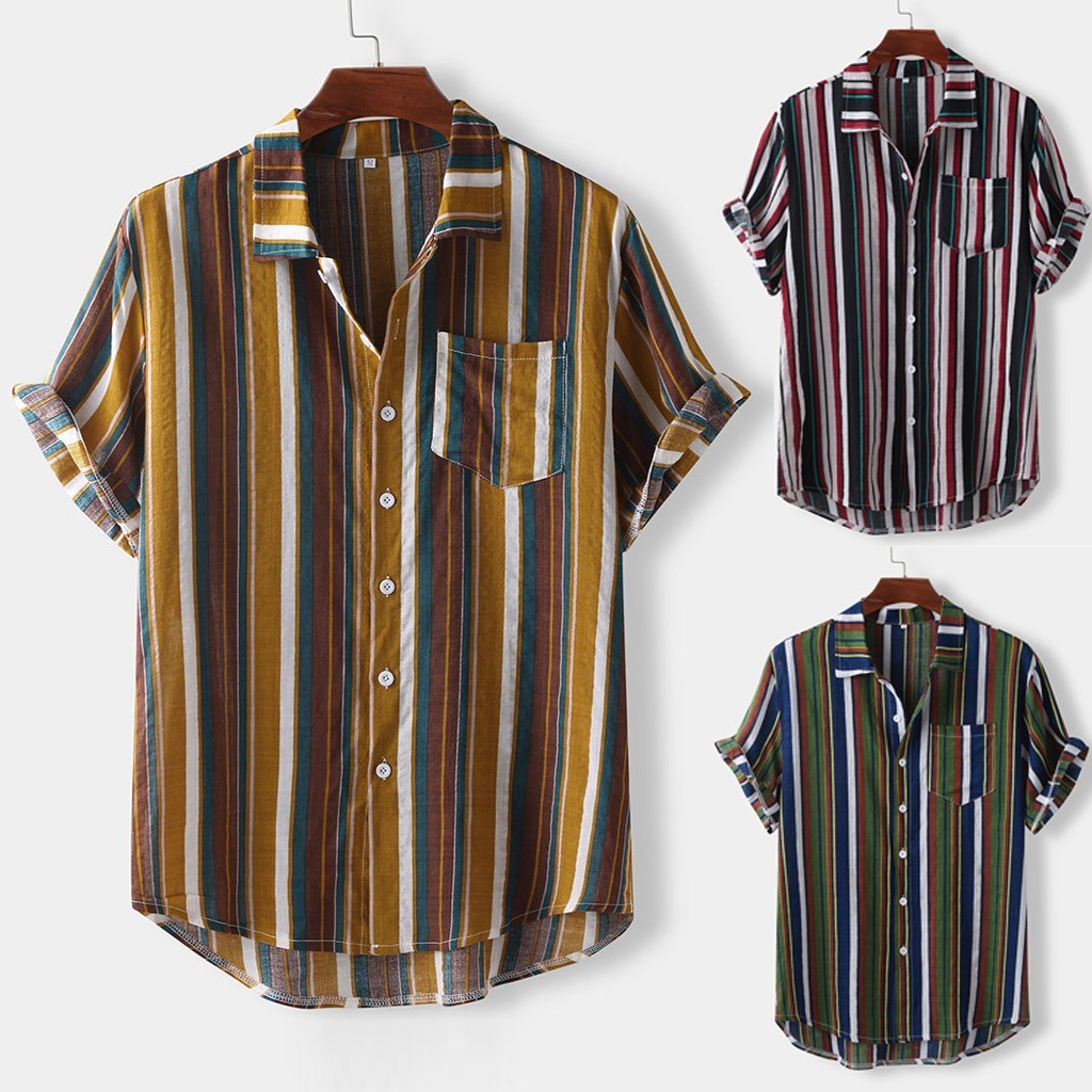 Hawaiian Striped Casual Shirt Vibrant Island Elegance