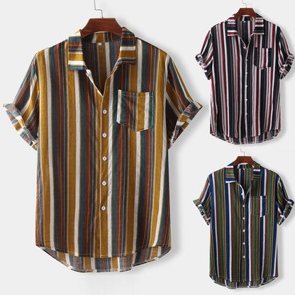 Hawaiian Striped Casual Shirt Vibrant Island Elegance