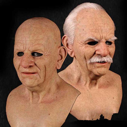 Realistic Old Man Halloween Mask | White Hair & Beard Full-Head Costume Headpiece