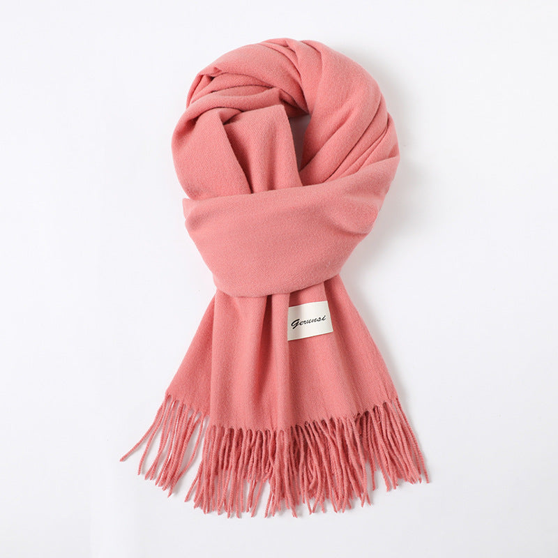 Simple Tassel Shawl Warm Artificial Cashmere Scarf