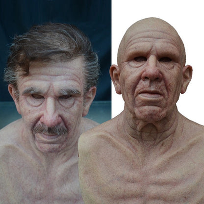 Realistic Old Man Halloween Mask | White Hair & Beard Full-Head Costume Headpiece