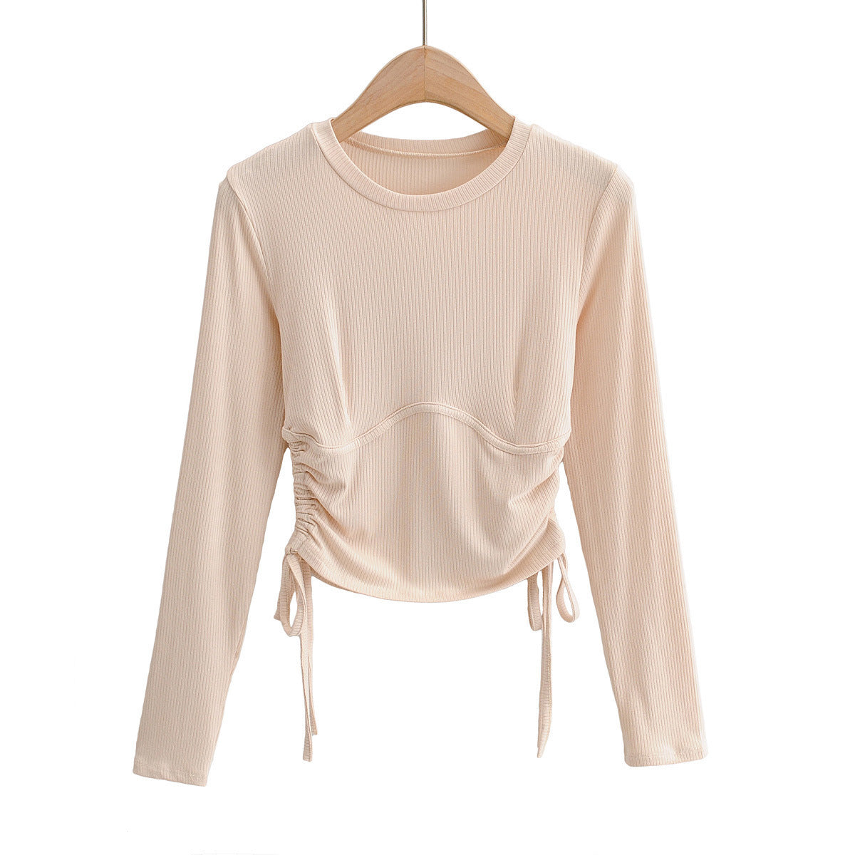 Side drawstring long sleeve T-shirt