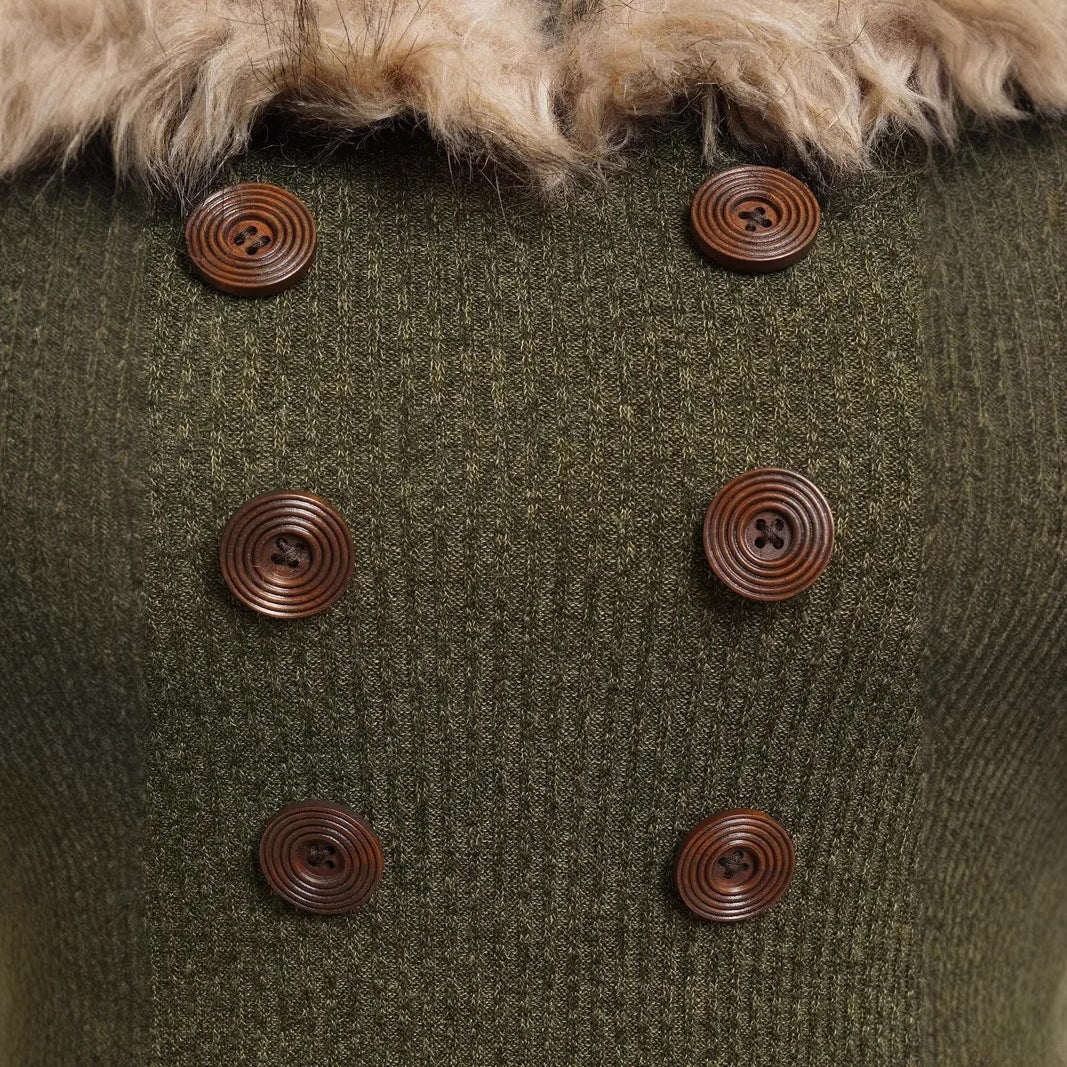 Christmas Women's Vintage Long Sleeve Plush Patchwork Retro Dress