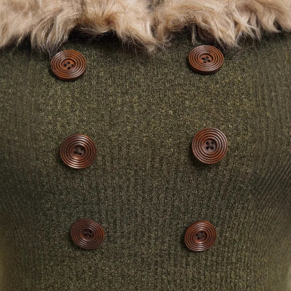 Christmas Women's Vintage Long Sleeve Plush Patchwork Retro Dress