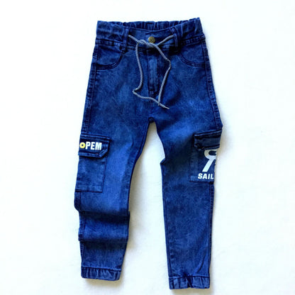 Industrial Monogram Print Multi-Pocket Utility Jeans