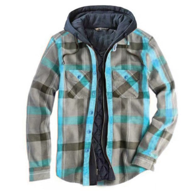 Men's Casual Checked Long Sleeve Hooded Jacket