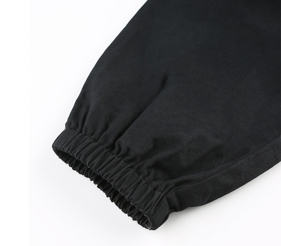 White Stripe Cargo Pants Women Trousers Pockets Patchwork Contrast Color High Waist Pants Hip Hop Capris