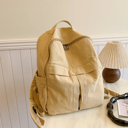 New Washed Canvas Backpack Women's Large Capacity Retro Trendy College Student