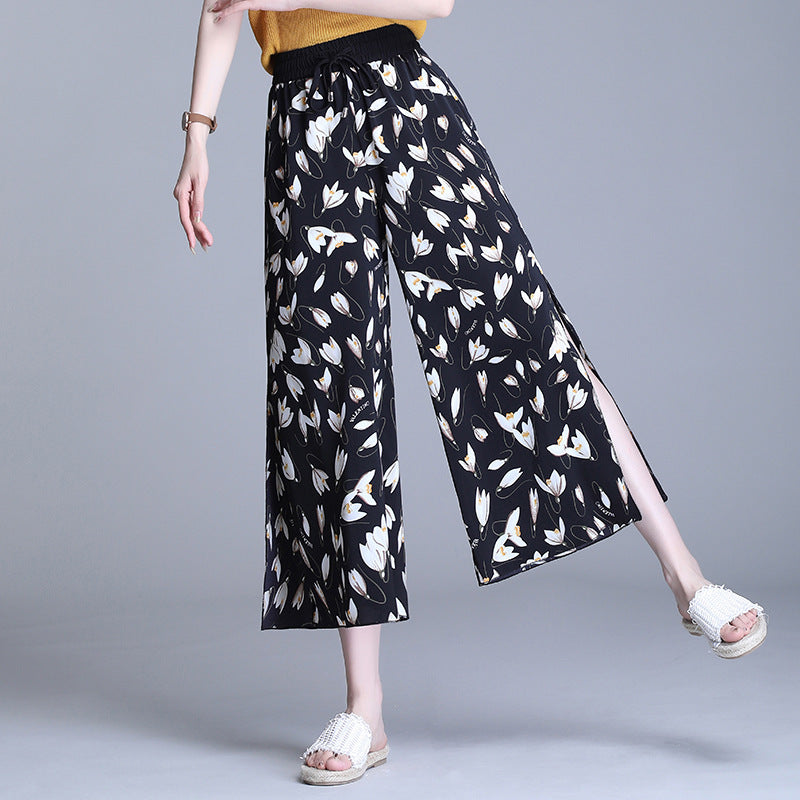 Side slit wide-leg pants