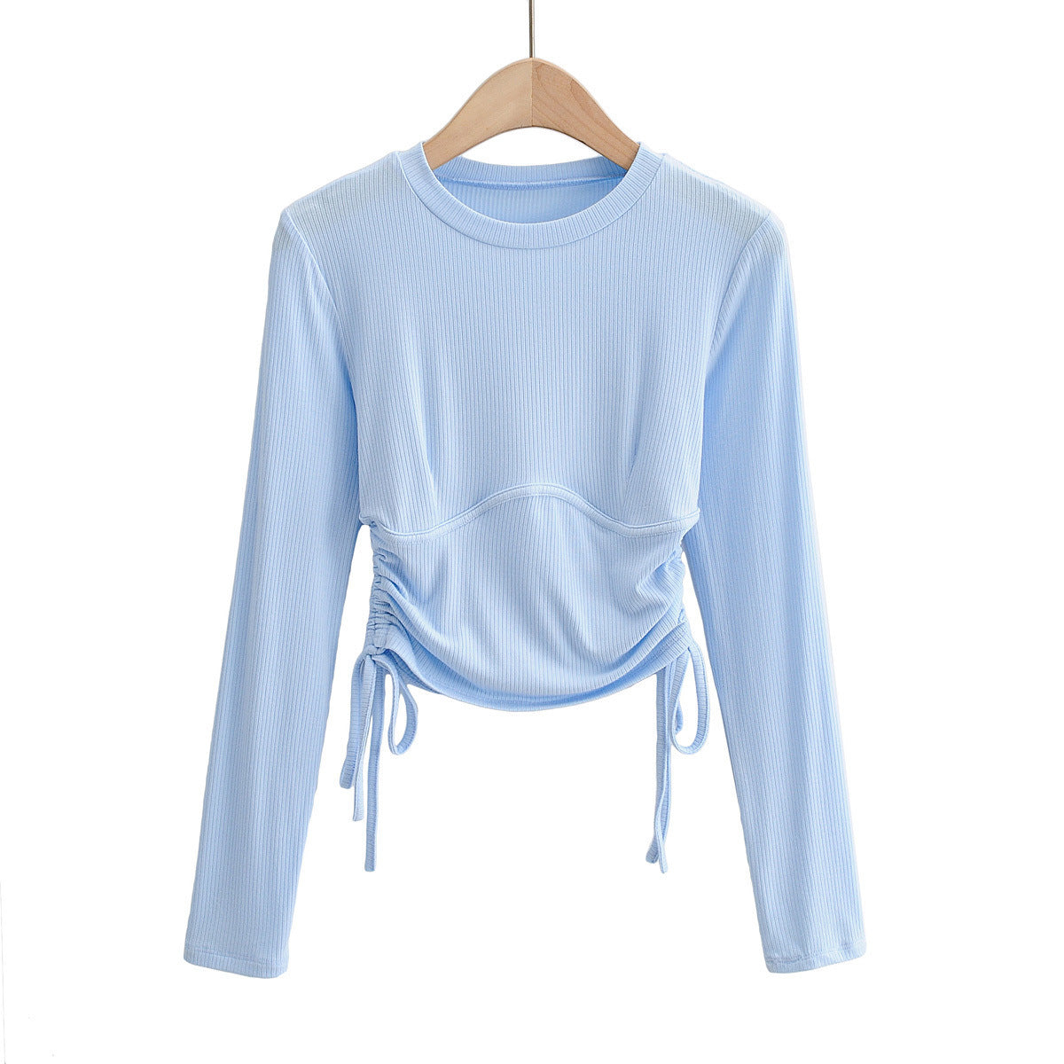Side drawstring long sleeve T-shirt