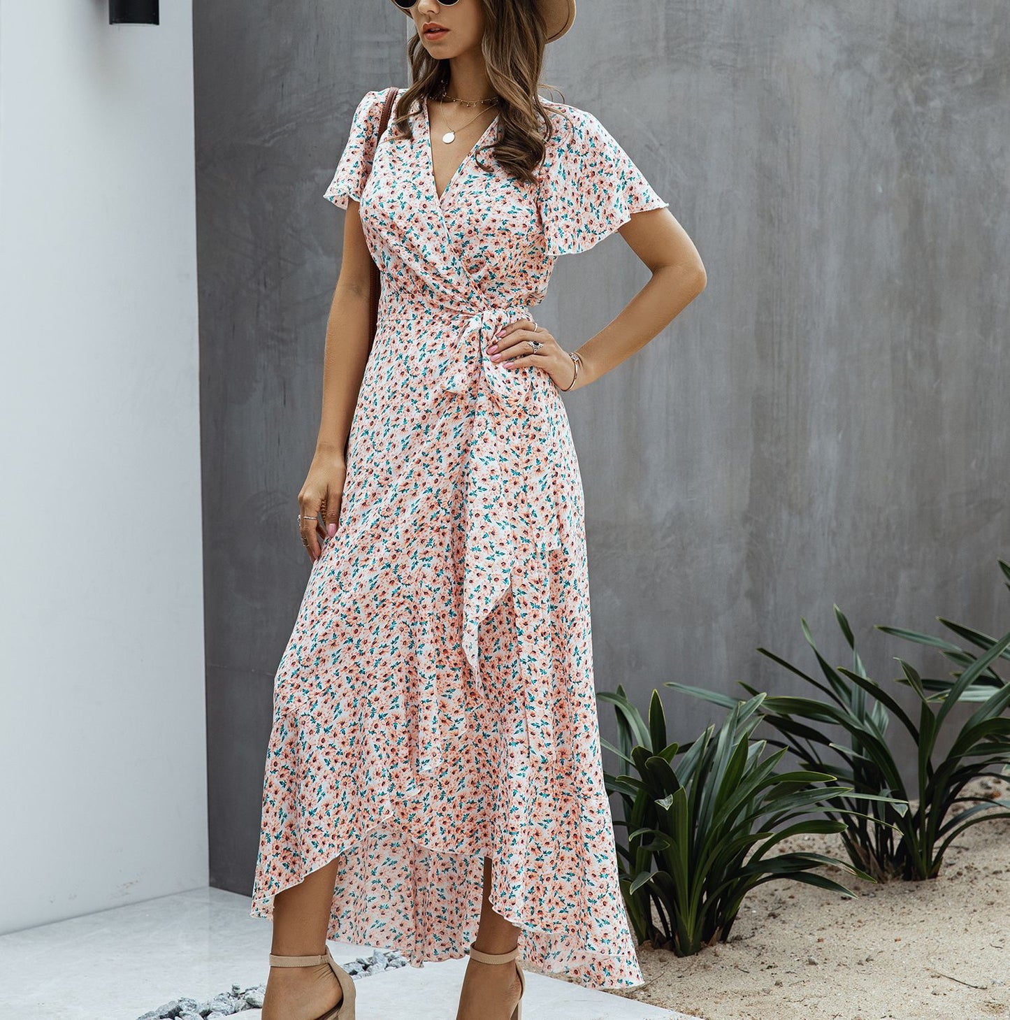 Ruffled short sleeve dress