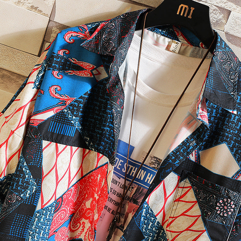 Long sleeve shirt men's casual flower shirt men's youth fashion size jacket