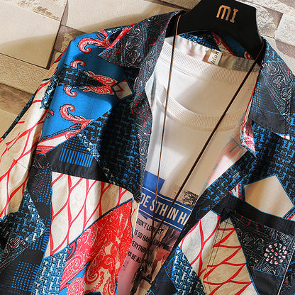 Long sleeve shirt men's casual flower shirt men's youth fashion size jacket