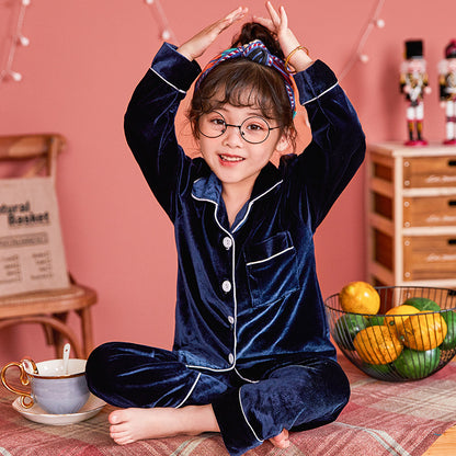 Golden Velvet: Children’s Minimalist Solid Pajama Set