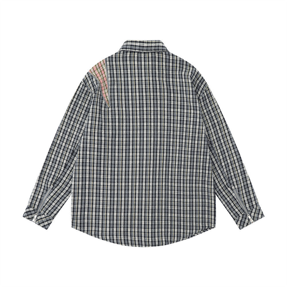 Embroidered Pocket Plaid Long Sleeve Shirt Men