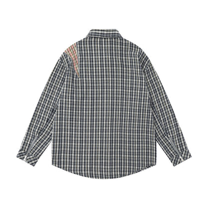 Embroidered Pocket Plaid Long Sleeve Shirt Men