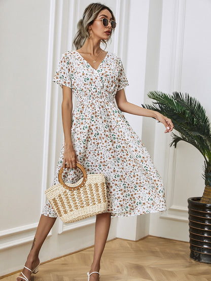 Ladies' Small Floral Print Short Sleeve Dress