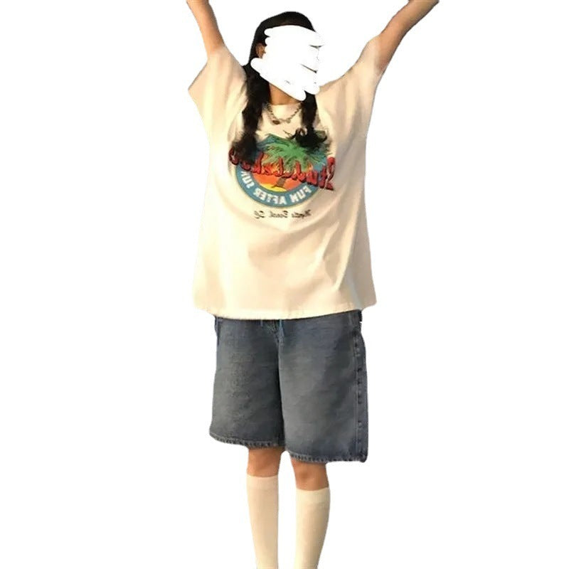 Retro Wide Leg Denim Capris For Women