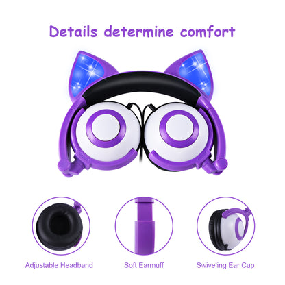 GlowKitty: LED Flashing Cat Ear Wireless Headphones