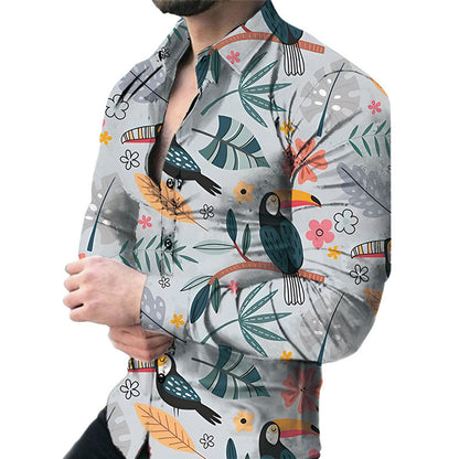 Bold Large Floral Print Casual Long Sleeve Shirt
