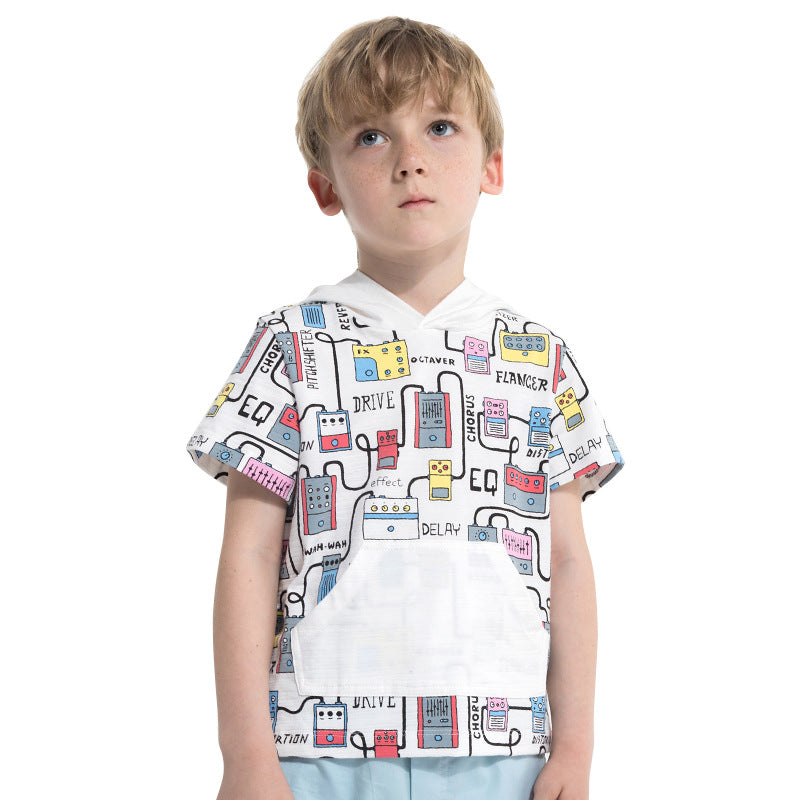 The Hooded Graphic: Cartoon Print Hooded Short-Sleeve T-Shirt