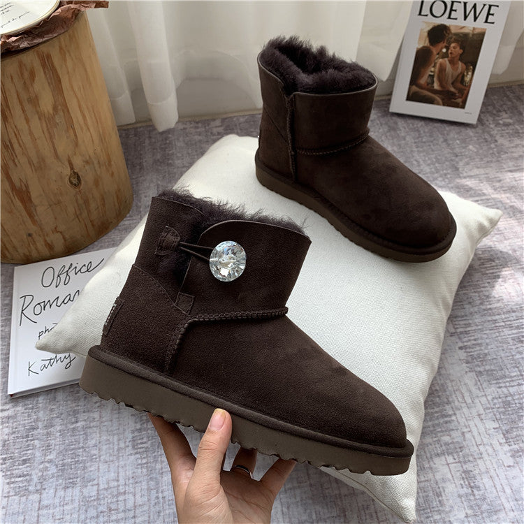 Women's mid-tube flat-bottomed fur snow boots