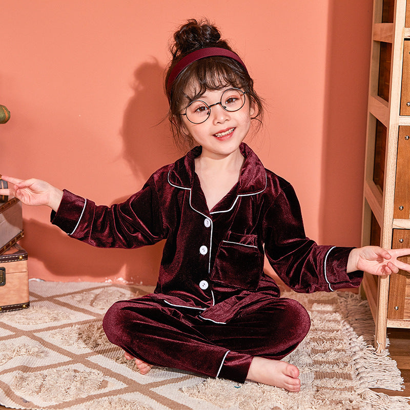 Golden Velvet: Children’s Minimalist Solid Pajama Set