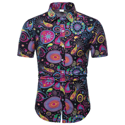 Mens Casual Short-Sleeve Floral Shirt Breezy Summer Refinement