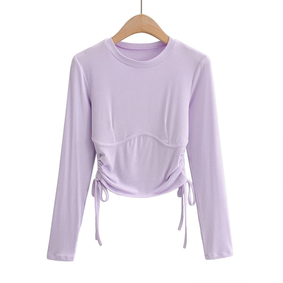Side drawstring long sleeve T-shirt