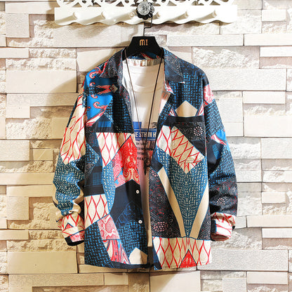 Long sleeve shirt men's casual flower shirt men's youth fashion size jacket