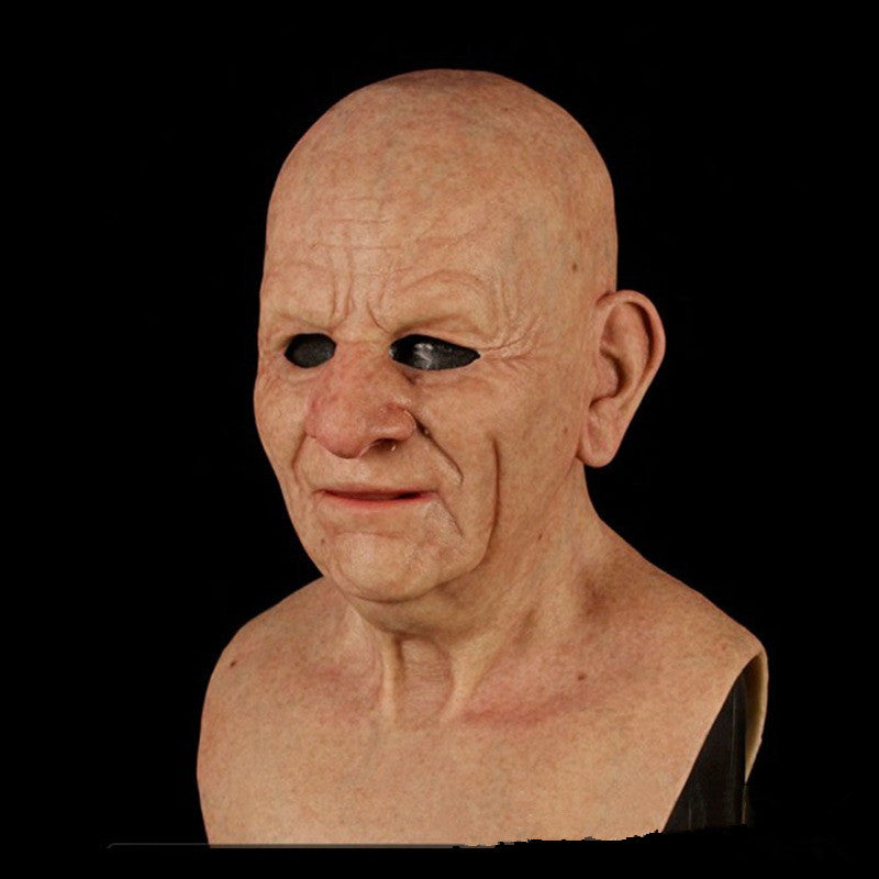 Realistic Old Man Halloween Mask | White Hair & Beard Full-Head Costume Headpiece