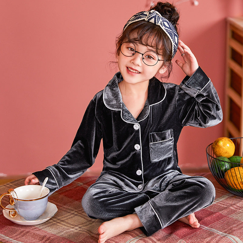 Golden Velvet: Children’s Minimalist Solid Pajama Set