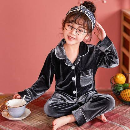 Golden Velvet: Children’s Minimalist Solid Pajama Set