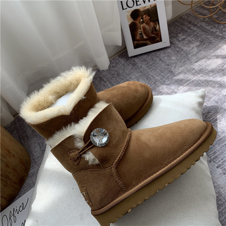Women's mid-tube flat-bottomed fur snow boots