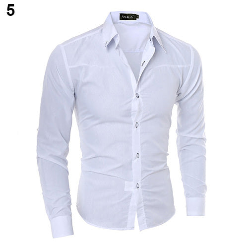 Dark Plaid Solid Color Long-Sleeve Business Shirt Executive Poise