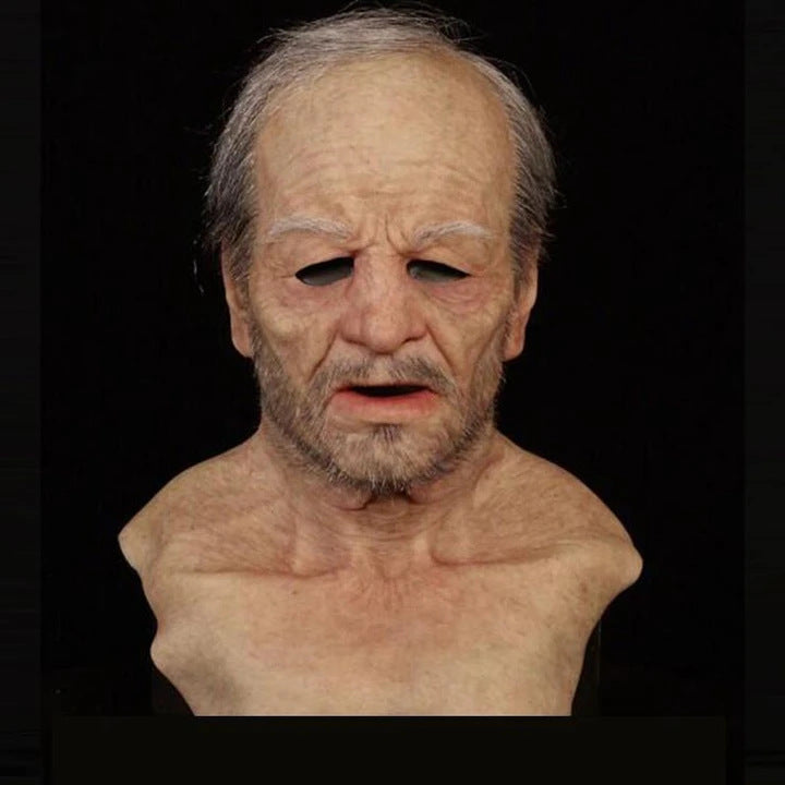 Realistic Old Man Halloween Mask | White Hair & Beard Full-Head Costume Headpiece