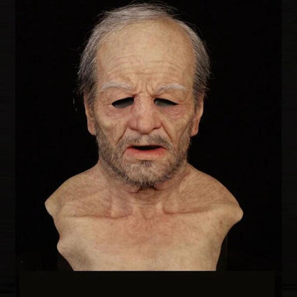Realistic Old Man Halloween Mask | White Hair & Beard Full-Head Costume Headpiece