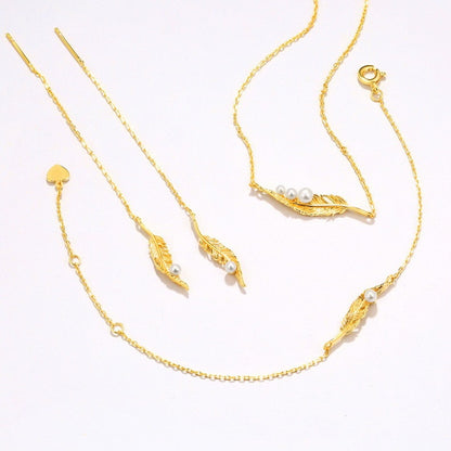 925 silver pearl feather earrings