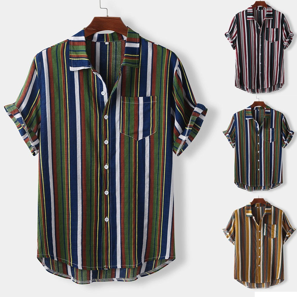 Hawaiian Striped Casual Shirt Vibrant Island Elegance