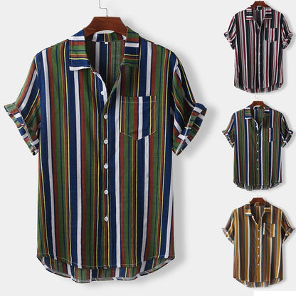 Hawaiian Striped Casual Shirt Vibrant Island Elegance
