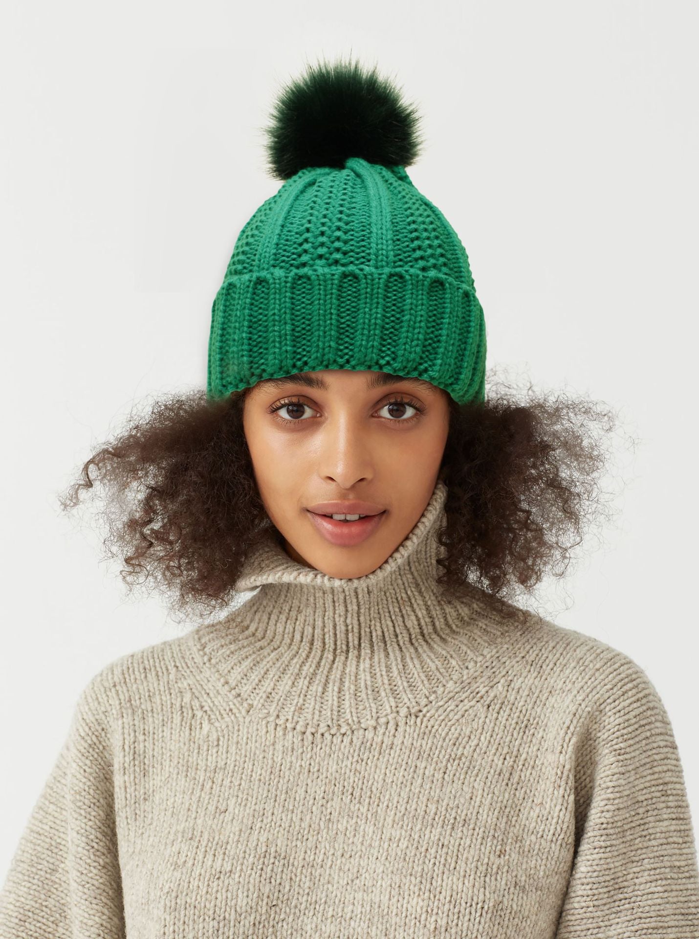 Faux Fur Pom-Pom Beanie Hat | Women's Fleece-Lined Stretchy Knit Winter Skull Cap