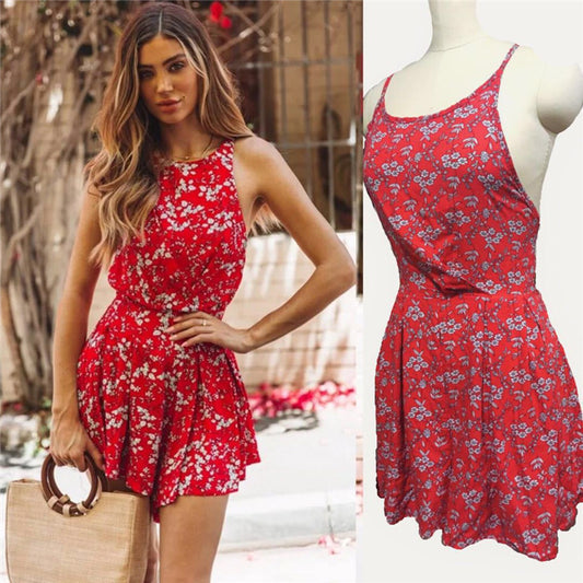 Sleeveless waist print jumpsuit